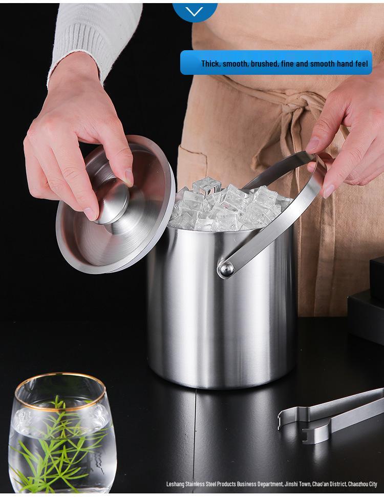 Stainless Steel Double-Layer Ice Bucket with Handle and Lid for Champagne, Wine, or Bar Use
