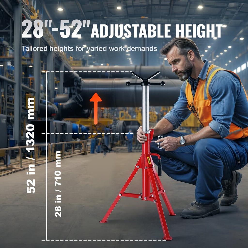 V Head Pipe Stand Adjustable Height 28-52 Inch 4500lbs/2 Tons Pipe Jack Stands Folding Portable High Folding Pipe Stand with V Head Fold A Trailer