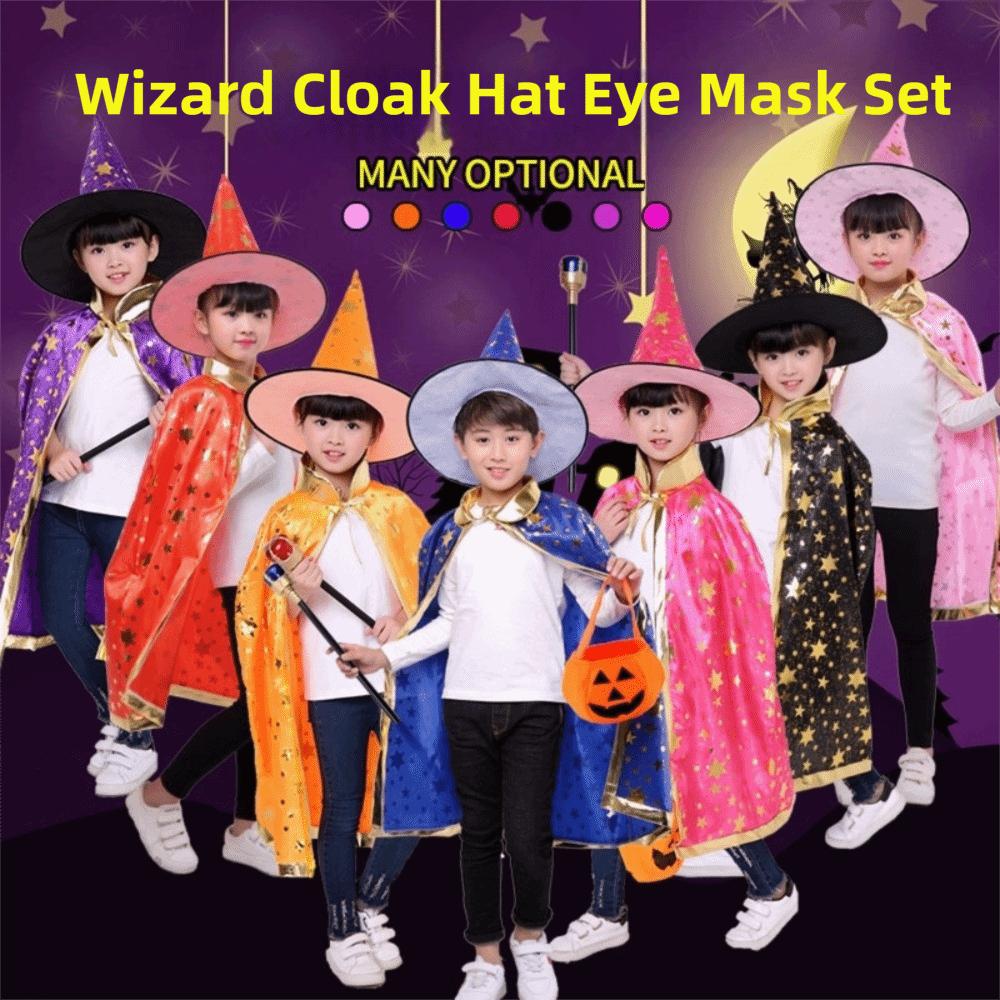 3pcs Star Pattern Cape Halloween Cosplay Set Magician Role-Play Costume Kit Themed Gathering