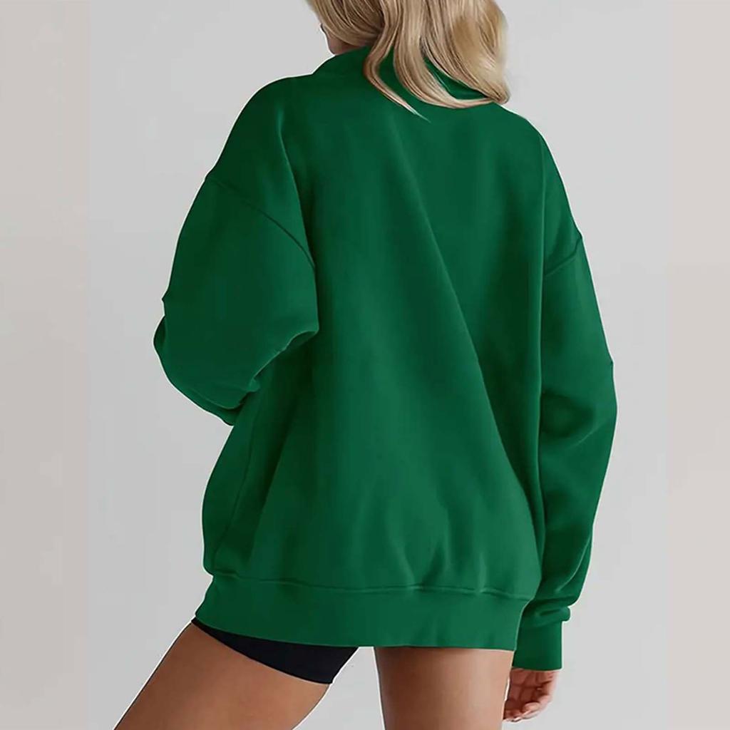 Women's Fashion Casual Half Zip Loose Long Sleeve Solid Color Sweatshirt