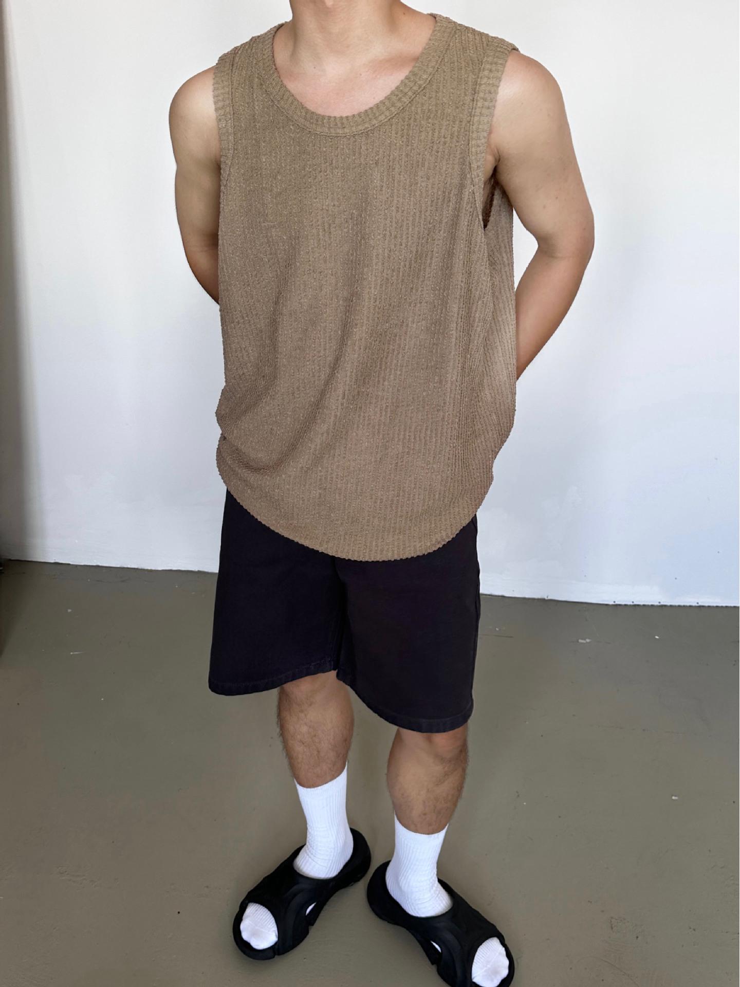 

2024 Лето Мужская Повседневная Полосатая Футболка Без Рукавов Жилет M хаки