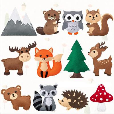 Kit da cucito fai da te per bambini, forme di animali in feltro, set di artigianato forestale con filo da ricamo, aghi di plastica, imbottitura in cotone, forbici, set educativo