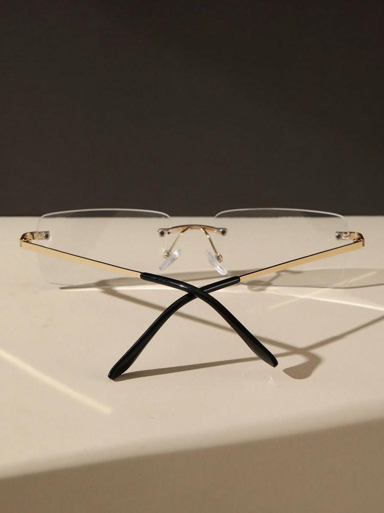 1PC Unisex Square Metal Rimless Fashion Anti-Blue Light Clear Glasses For Office Daily Reading