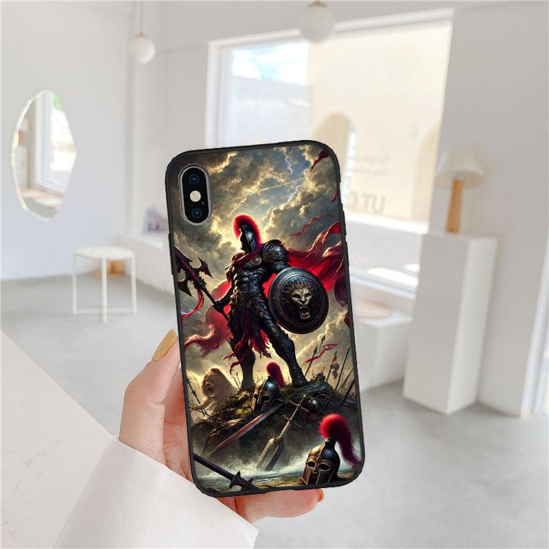 PP58 Spartan Warrior Soft Shell Phone Case for iPhone 16 15 14 13 12 Pro Max Plus Mini