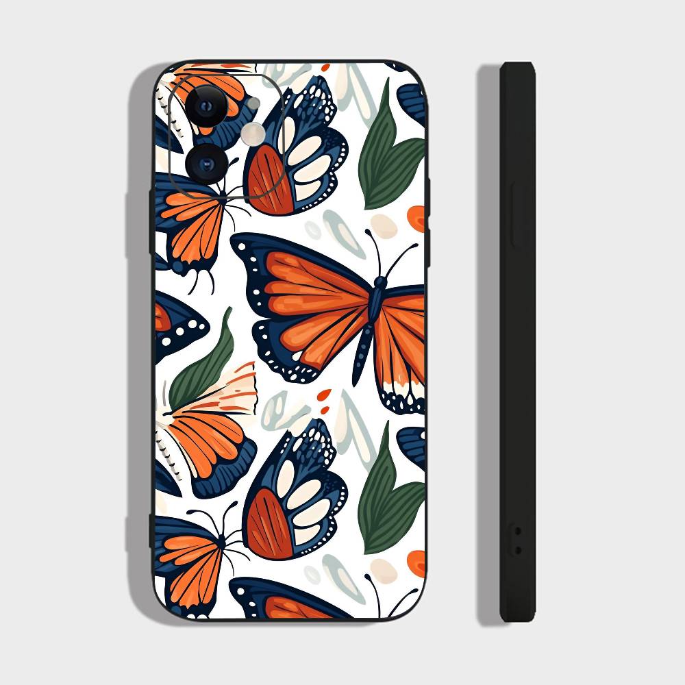 Art Butterfly For IPhone 17 Air 16 15 14 13 12 11 Pro Black Soft Cover Phone Case