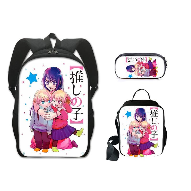 Anime Character School Backpack Set Kids - 3 Piece Bundle With Shoulder Bag Pencil Case 16-inch Laptop Compatible