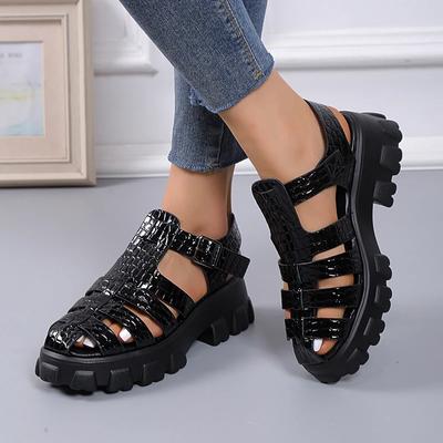 Chaussures gladiateur d'été pour femmes, bande étroite, plate-forme croisée, talon carré, bout ouvert, Design Rome, chaussures Sexy et matures pour dames