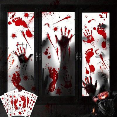 1sheet Halloween Decorations Window Stickers Terror Bloody Handprint Footprint  Halloween Party Wall Decal Stickers Props