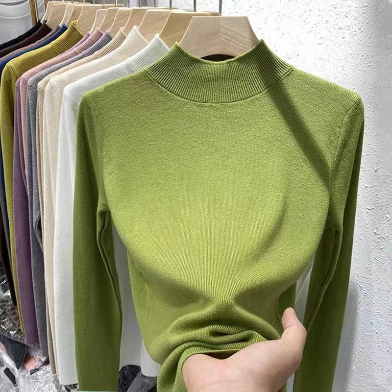 Autumn and Winter Half High Neck Base Sweater Women's Sweater Slim Fit Long Sleeve Knitted Sweaters Women Tops Fashion Casual Slim Fit Pullovers 25674