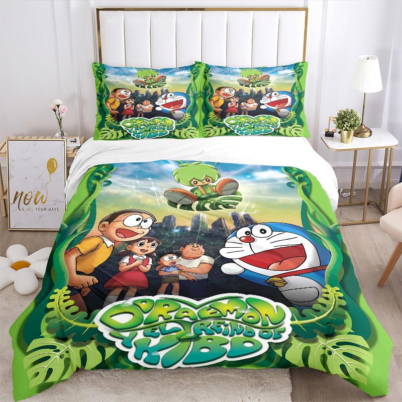 3pcs Doraemon and the Kingdom of Kibō Print Bedding Set (1 Cover + 2 Pillowcases, Without Inserts), This Printed Bedding Set Is Soft and Com