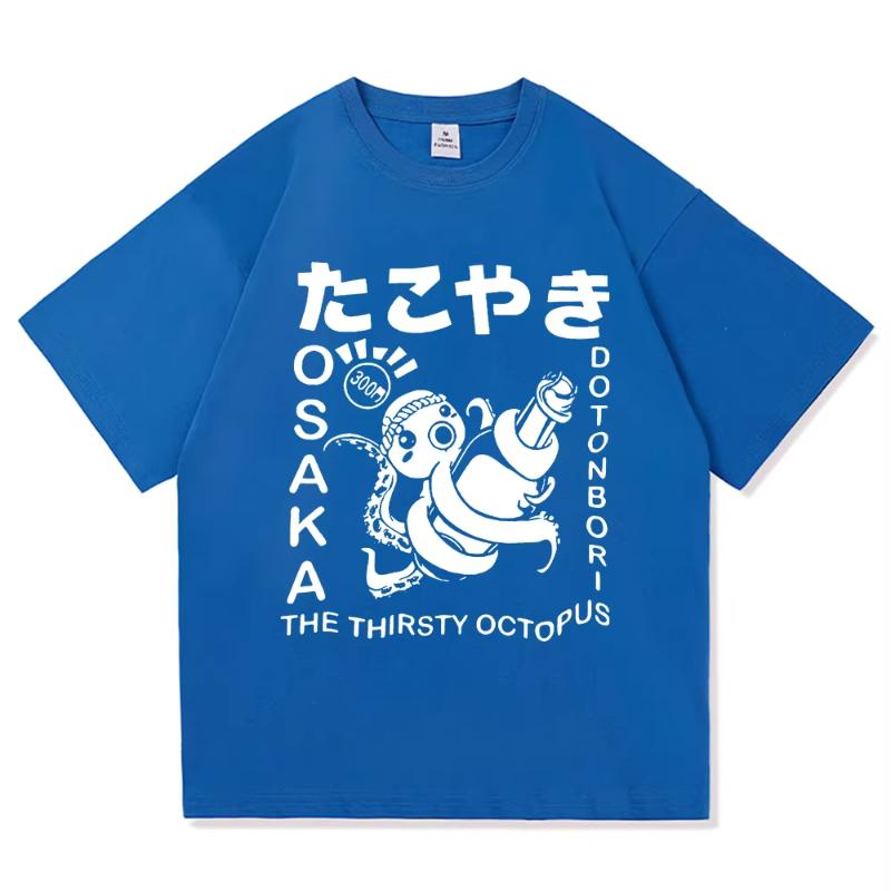 Funny Osaka Dotonbori T Shirt Fashion Men/Women Retro Takoyaki Osaka Drunken Octopus T-Shirt Unisex Vintage Cotton Tees Shirts