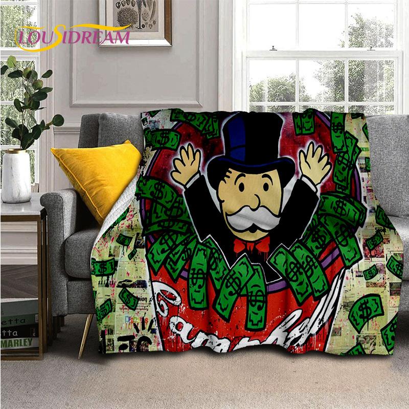 Rich Man Game Monopoly Dollar Cartoon Blanket,Soft Throw Blanket for Home Bedroom Bed Sofa Picnic Travel Office Cover Child Gift