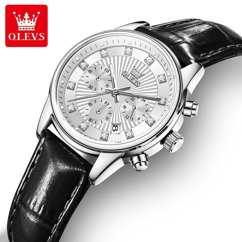 New Business Womens Watches Luxury Leather Chronograph Quartz Watch for Ladies Fashion Wristwatch Relogio Mujer