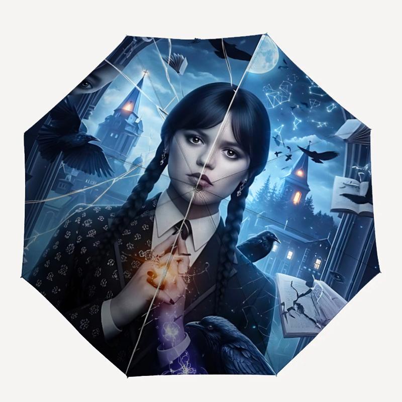 

1PC Wednesday Addams Print Umbrella, Featuring Automatic Folding. This Sturdy And Durable Umbrella with Eight Ribs yy250917017