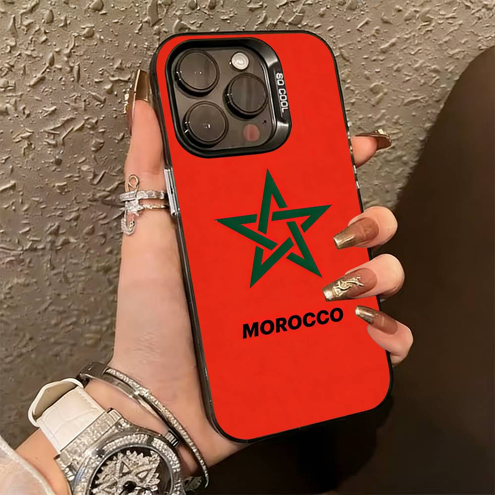 Morocco Flag Phone Case For iPhone 17,16,15,14,13,12,11 Plus,Pro Max,XS,Colorful Silver Phone case Funda Cover