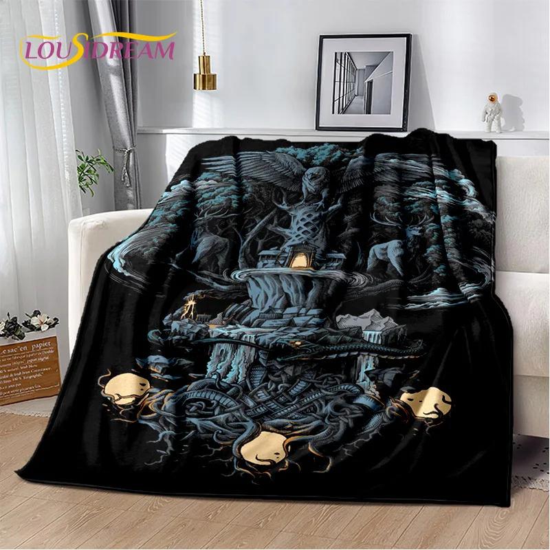 Retro Nordic Viking Mythology Odin Valhalla Blanket,Soft Throw Blanket for Home Bedroom Bed Sofa Travel Office Cover Blanket Kid