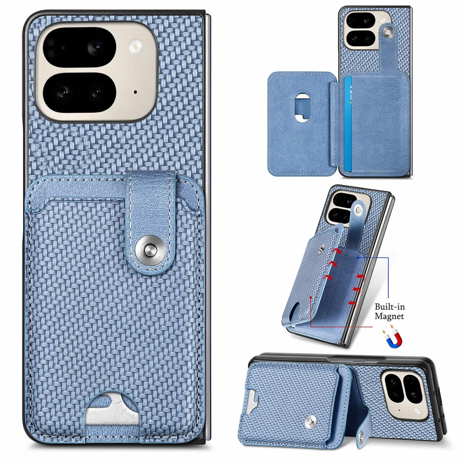 

Чохол для Google Pixel 9 Pro Fold 5G з тримачем для карток, шкіряна задня кришка з картковим ножем Blue