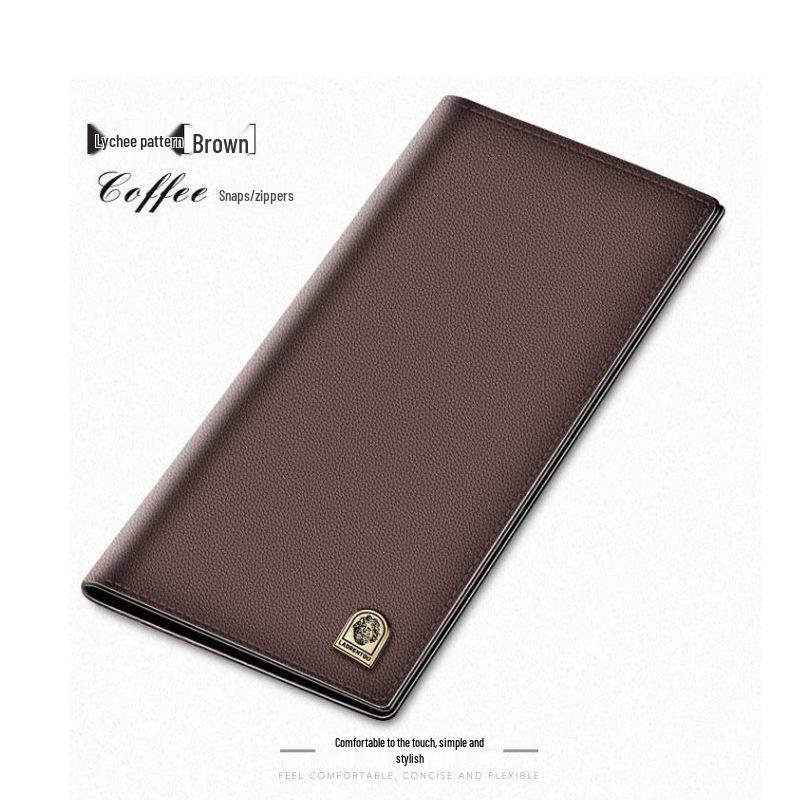 

Мужской длинный тонкий кожаный кошелек 2025: Мягкий кошелек из коровьей кожи с зажимом для денег и множеством отделений для карт для молодежи кофейный