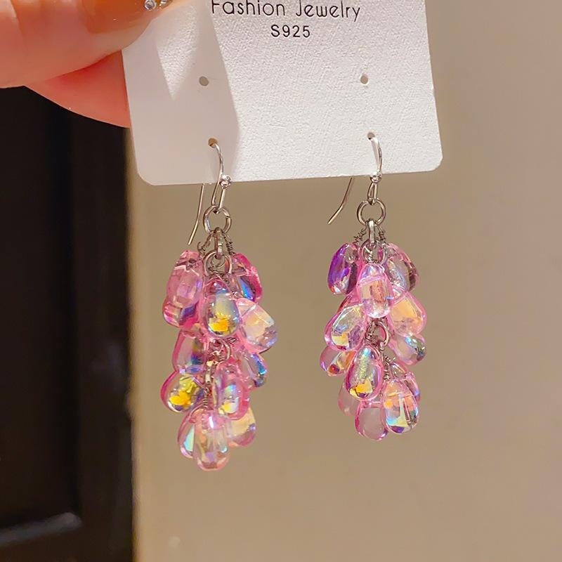 Retro Silver Needle Zircon Glass Water Drop Earrings Court Temperament Stud Earrings Personality Trend Versatile Earrings Women