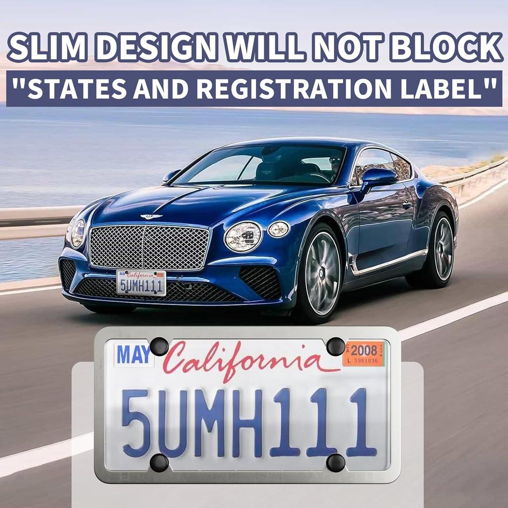 License Plate Frames Covers Combo - 2 Pack Clear Flat Car Tag Protectors Unbreakable and Aluminum Standard US License Plate Holder with Screws,Chrome