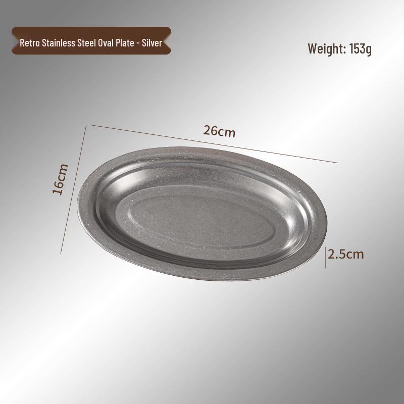 

Oval Stainless Steel Dinner Plate - Thickened Retro Design for Steaming Fish or Grill Barbecue Egg Shape