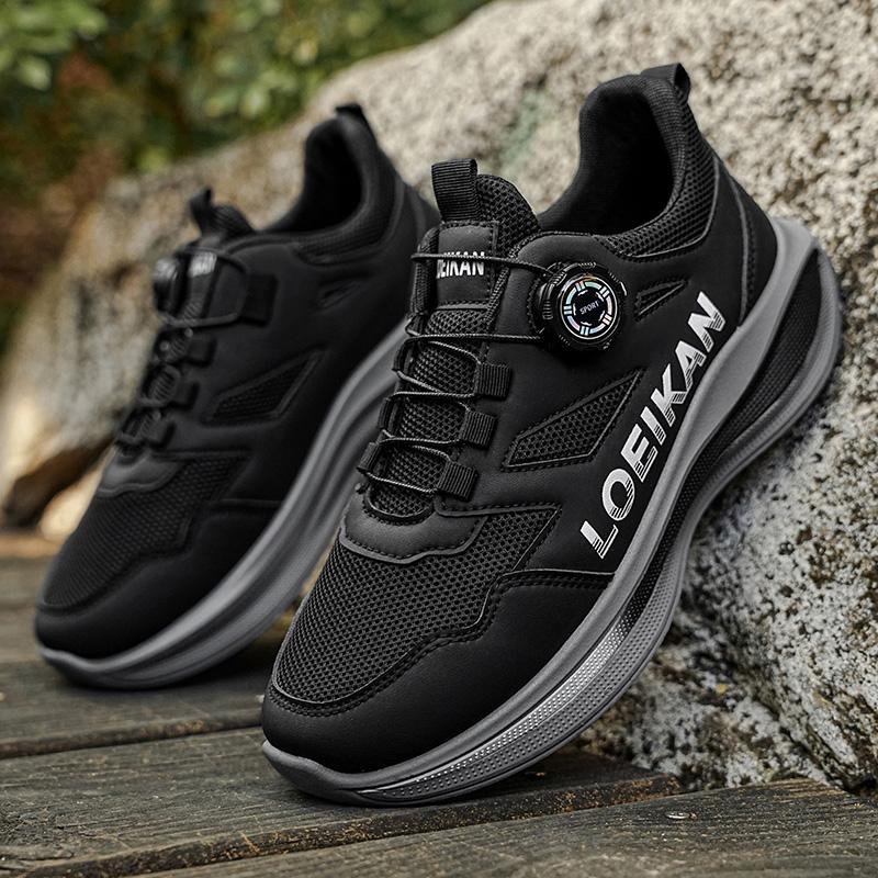 Men's Rotating Button Running Shoes, Breathable Mesh Quick Lacing Athletic Sneakers