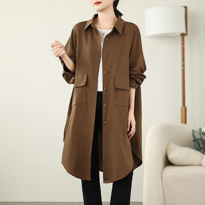 2025 Spring New Loose Plus Size Solid Color Long Coat