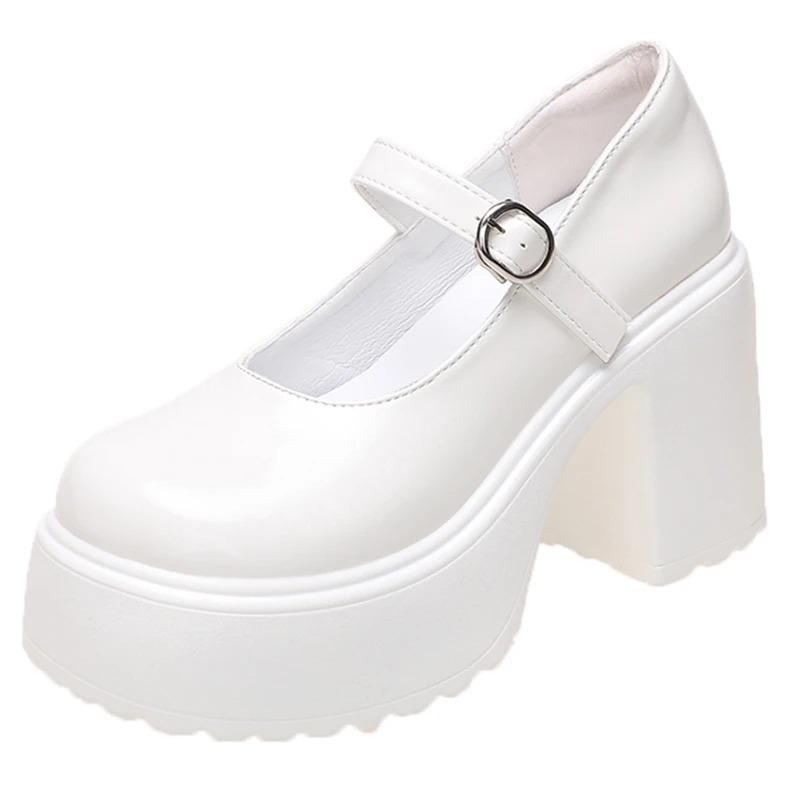 Fashion 2024 New Chunky Platform Mary Jane Shoes Women Patent Leather High Heels Pumps Woman Sweet Thick Heel Party Shoes Female