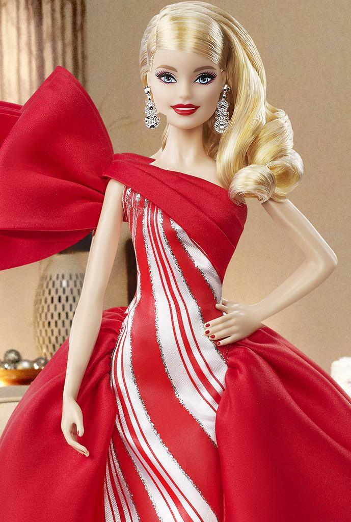 Mattel Barbie 2019 Holiday Doll with Red and White Blonde Curls - Collector Gown,
