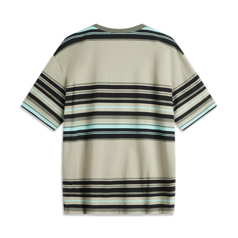 Li Ning CF Contrast Color Splicing Loose Short Sleeve T-Shirt Unisex Tops Lime-Green-Stripes ATSU781-5