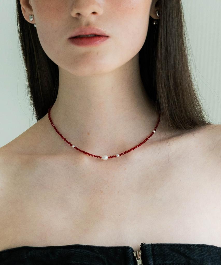 Pearly More Red Bead Necklace_Pm24N012Ss