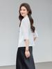White Women's Casual Slim-Fit Blazer with Mid-Sleeves