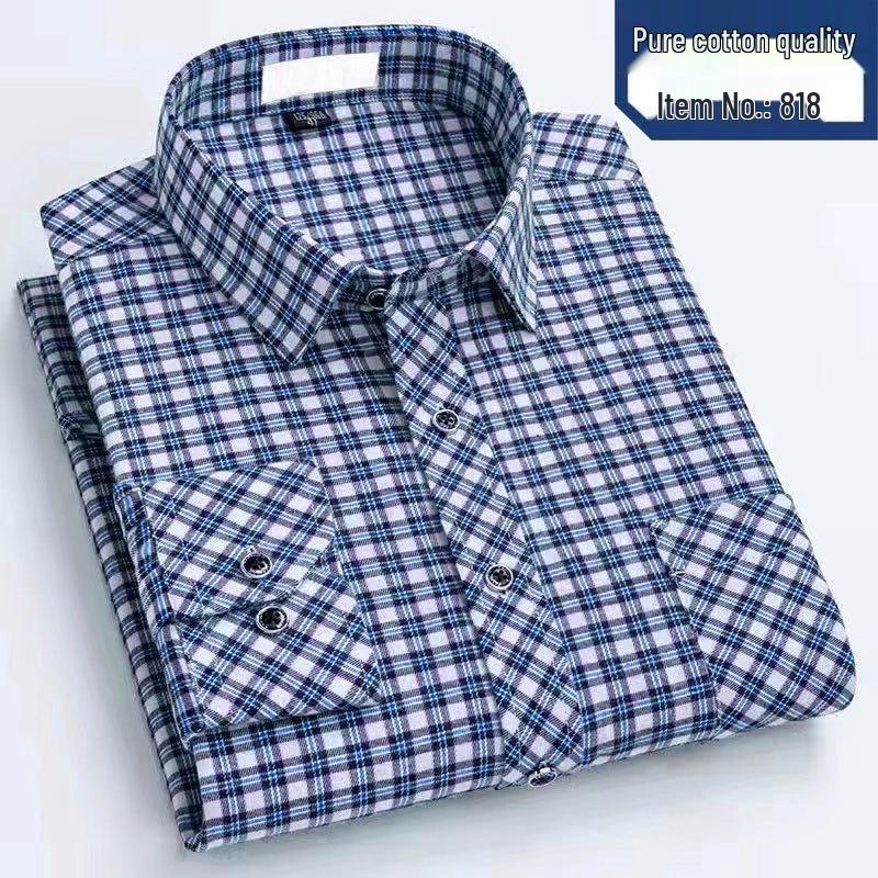 Men's High-End Pure Cotton Plaid Long-Sleeve Casual Shirt