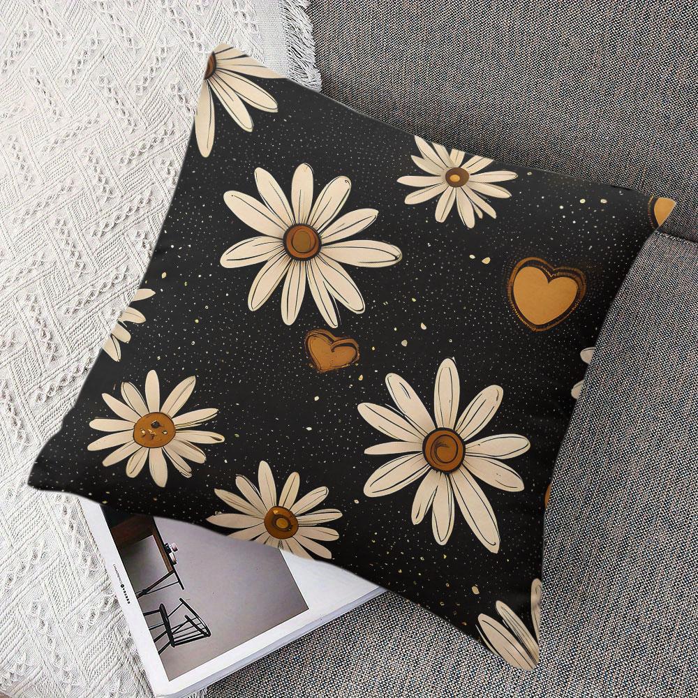 Daisy Heart square Jacquard Pillow Cover for Sofa Office Waist Cushion Cover Home Decorative Pillowcase