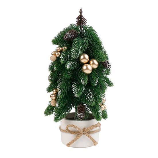 Mini Artificial Christmas Tree Ornament Tabletop Noble Fir with Red Berries Festive Holiday Decoration for Home Office Party