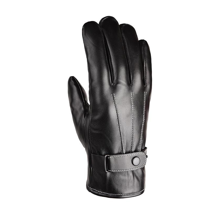 Autumn and Winter Men's PU Touch Screen Gloves with Three Ribs and Velvet Wind Proof and Waterproof Outdoor Cycling.