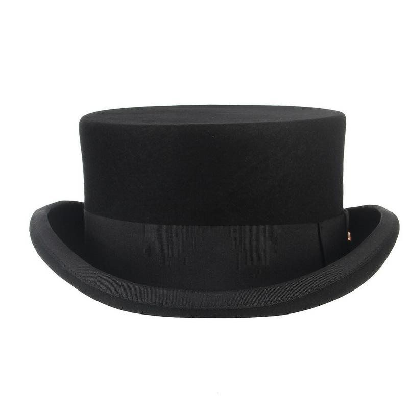 Men Top Hat Wool Bowler Hat Derby Hat Autumn Winter Vintage British Style Jazz Cap Presidential Hat 11 Cm High Magician Hat