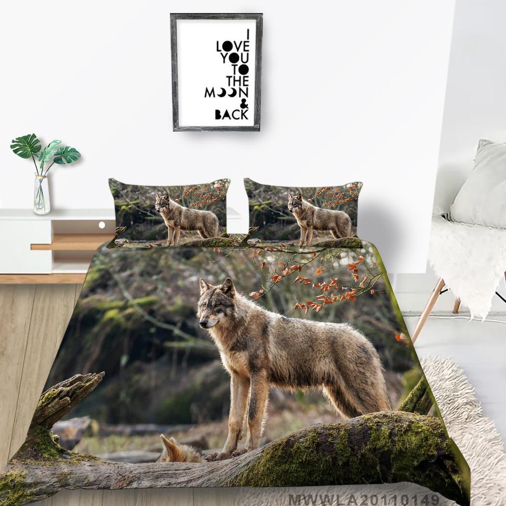 3D Wolf Print Pillowcase and Quilt Cover Full Size Bedroom Home Bedding Set Fashion Home Bedding Gift