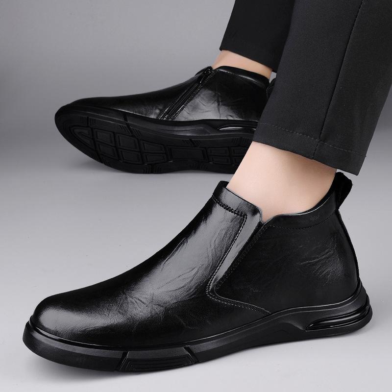 The First Layer of Cowhide Winter Men's Cotton Shoes Genuine Leather Wool Velvet Warm Middle-aged Dad Men's Casual Men's Shoes