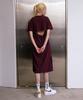 Vintril Round Neck Back Slit String Oversized Dress (Wine)