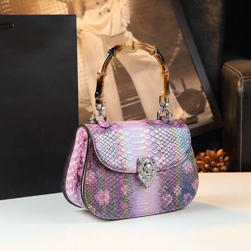 Advanced Snake Patterned Leather Hand-held Bamboo Bag for Women, Fashionable and Versatile, Personalized Single Shoulder Crossbody Small Bag