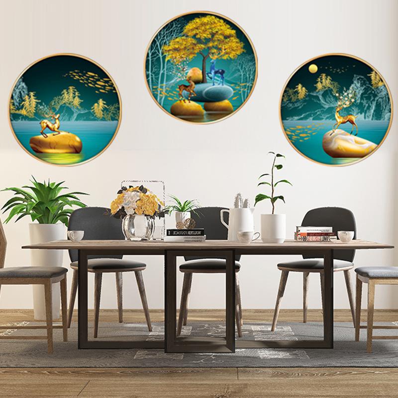 Creative Wall Sticker Chinese Style Lotus Flower Rich Deer Self-Adhesive Wall Stickers Entryway Living Room Porch Decoration Wall Decor Decals