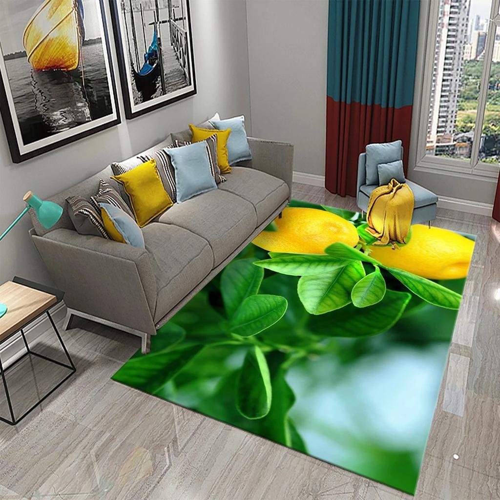Yellow And Green Lemon Carpet Fresh Fruit Pattern Doormat Bathroom Kitchen Non-Slip Carpet Bedroom Living Room Decor