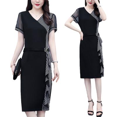 Black Dress Plus Size Women's Spring Summer New Style Temperament Covering Belly Waist Was Thinner Long Skirt