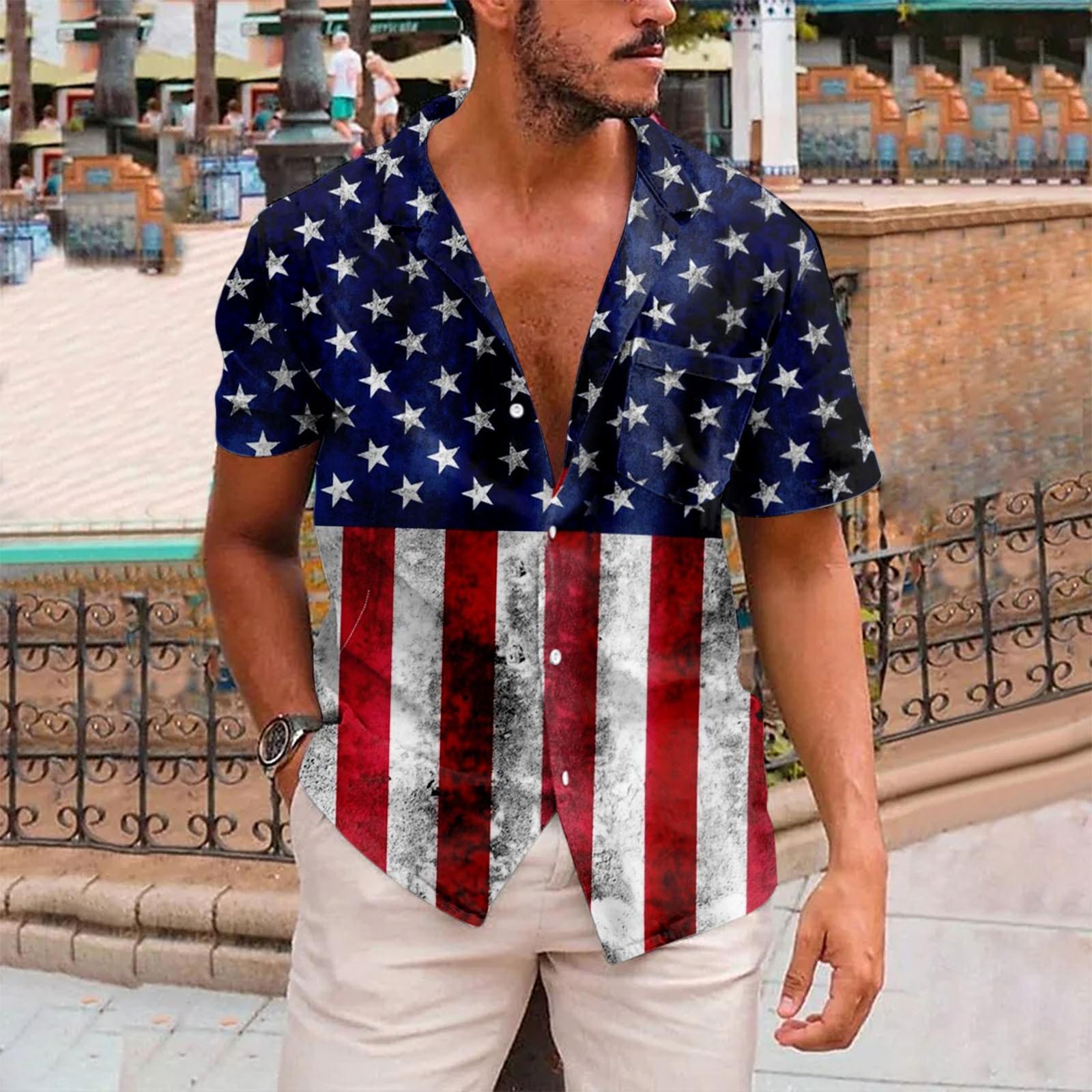 

Новая мужская рубашка с короткими рукавами и принтом ко Дню независимости Америки, повседневный пляжный топ, лето XXXXL тёмно-синий