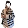 Women's 2025 Autumn/Winter Velvet Lambswool Coat - Soft Striped Casual Cardigan, Lazy Style Trendy Top