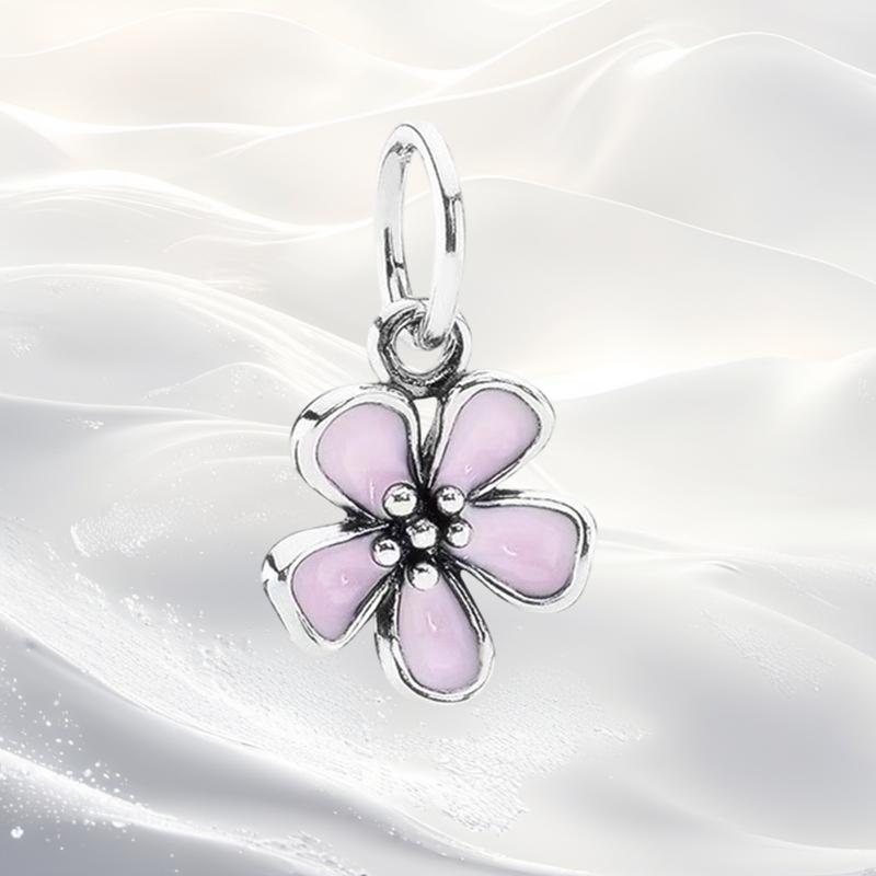 Cherry Blossom Flower Clip Charm Beads Dangle Fit Original Snake Silver Bracelet Necklace Bead For Diy Jewelry Women Gift