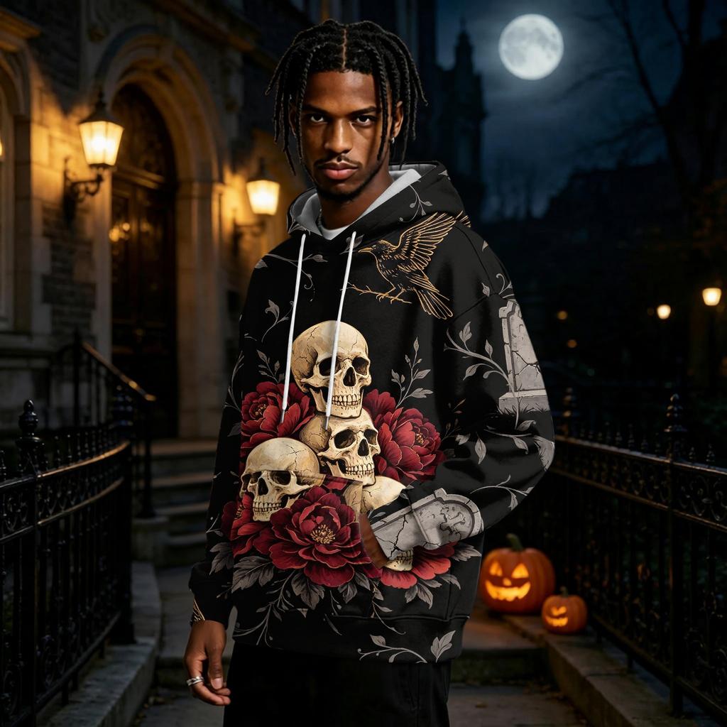 Men's Halloween Print Pullover Hoodie Long Sleeve Sweatshirt