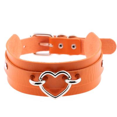 PU Imitation Leather Gothic Punk Choker Short Necklace Hollow Heart Shape Connector Choker