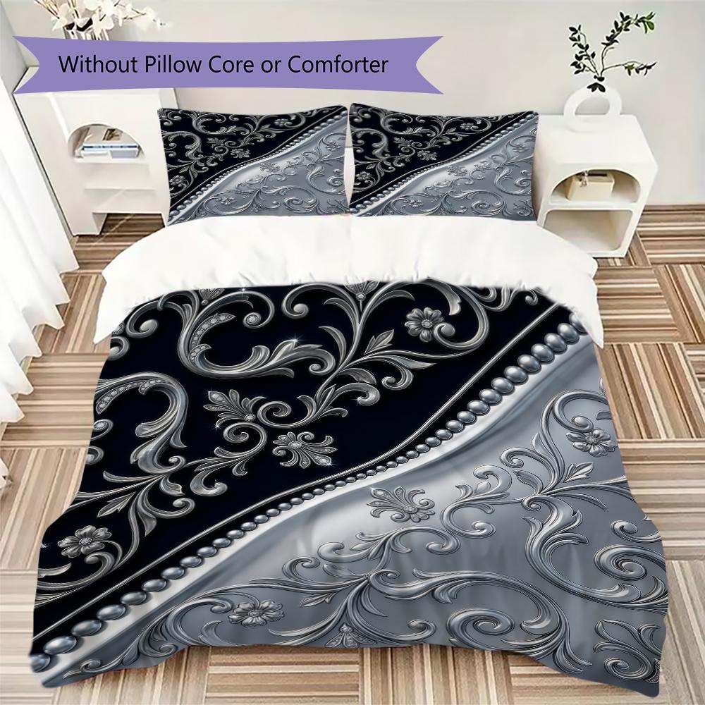 Royal Flower Pattern Bedding uilt Set uilt Cover Pillowcase Home Decoration Birthday Gift (1 * duvet cover + 2 * pillowcase without core)